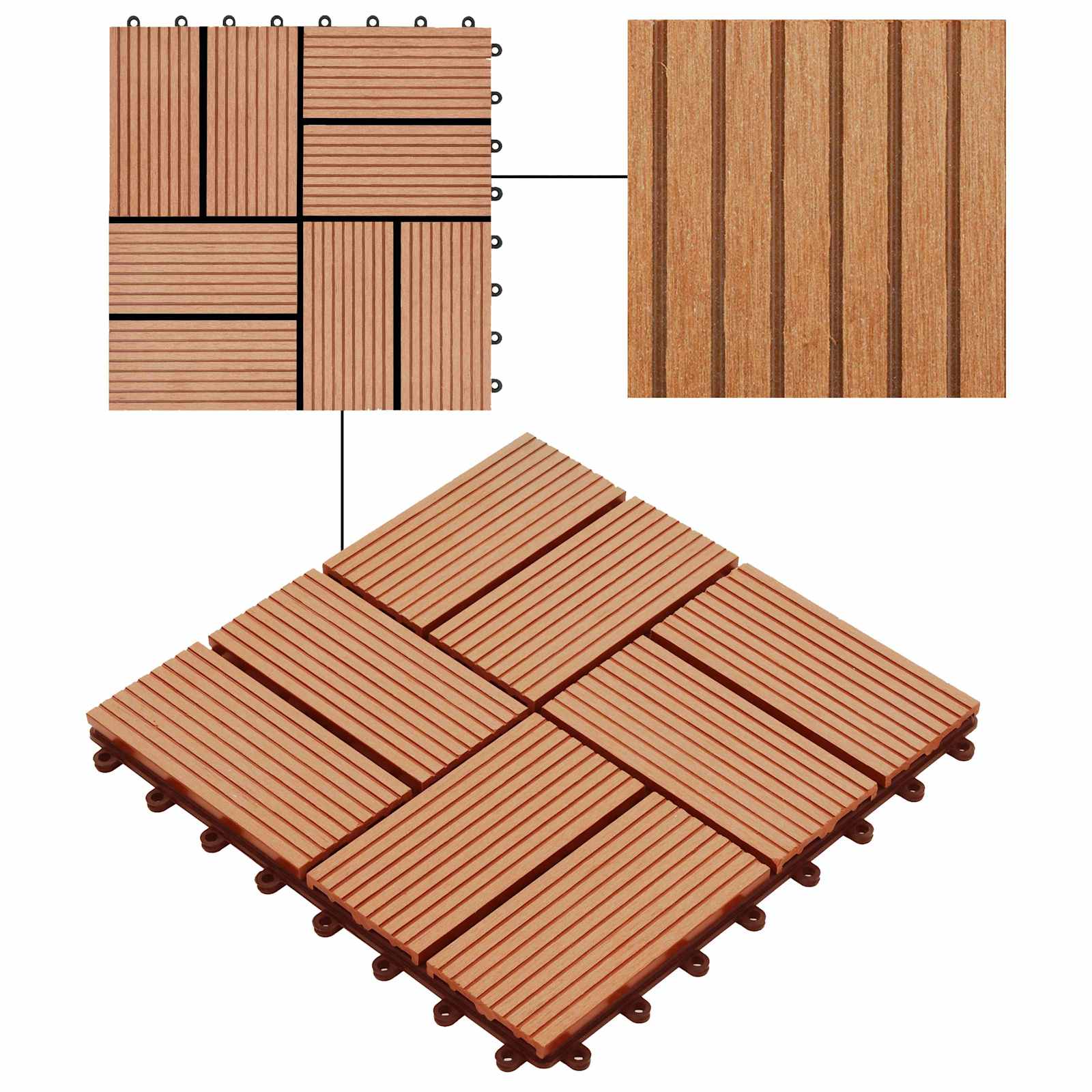 Piastrella per Decking 11 pcs Teak riciclato 30 x 30 cm WPC