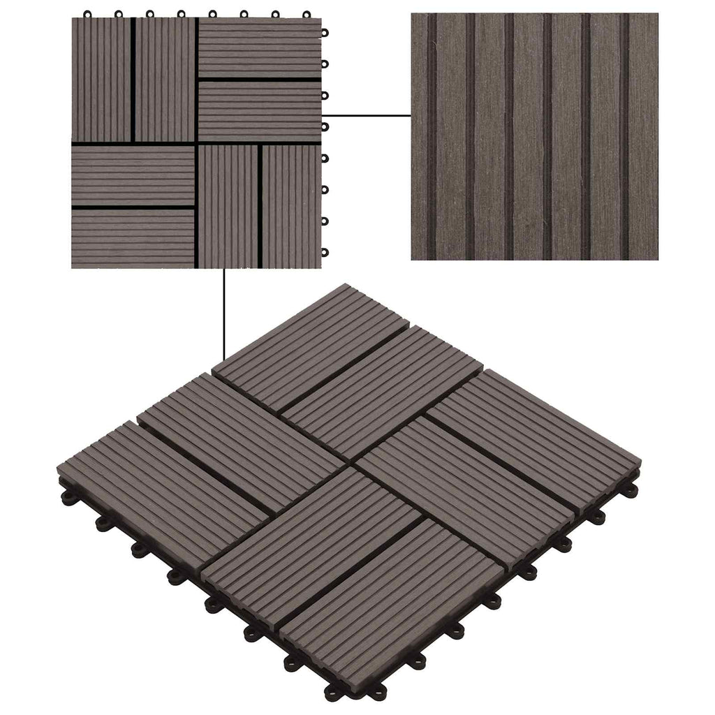 Piastrella per Decking 11 pcs Marrone Scuro 30 x 30 cm WPC