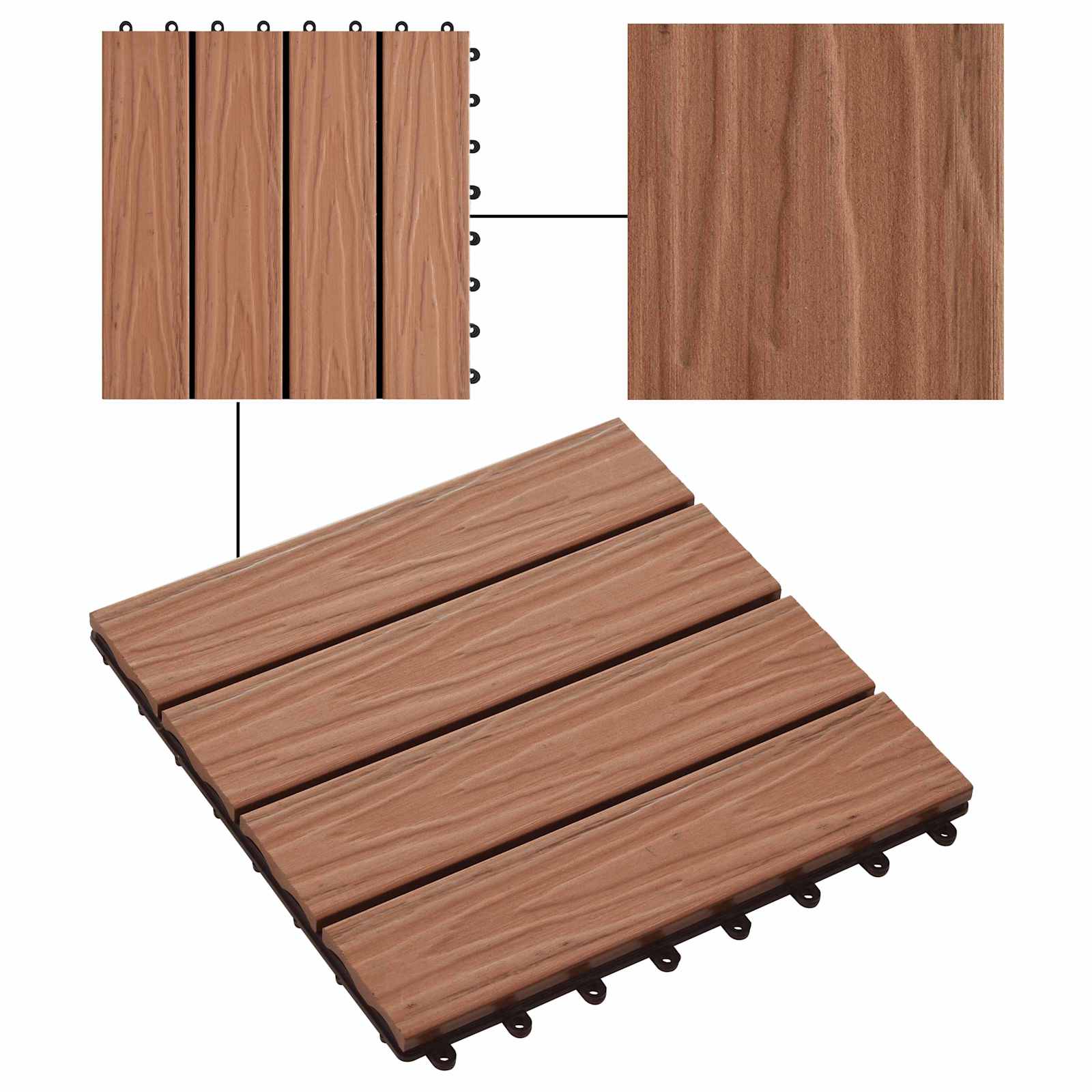 Piastrella per Decking 11 pcs Marrone Chiaro 30 x 30 cm WPC