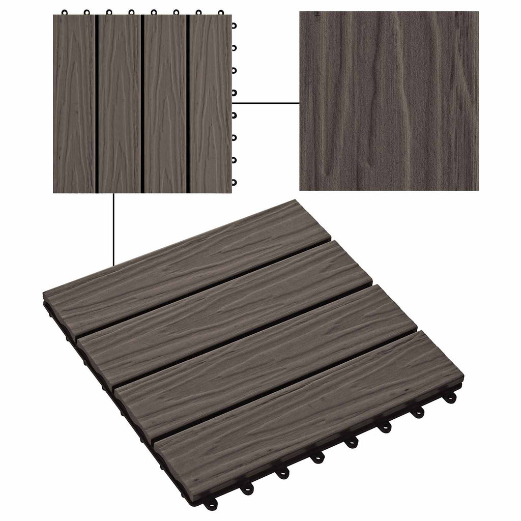 Piastrella per Decking 11 pcs Marrone Scuro 30 x 30 cm WPC