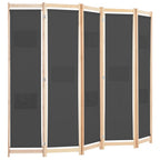 Divisorio a 5 Pannelli Grigio 200x170x4 cm in Tessuto