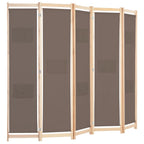 Divisorio a 5 Pannelli Marrone 200x170x4 cm in Tessuto