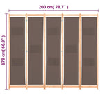 Divisorio a 5 Pannelli Marrone 200x170x4 cm in Tessuto