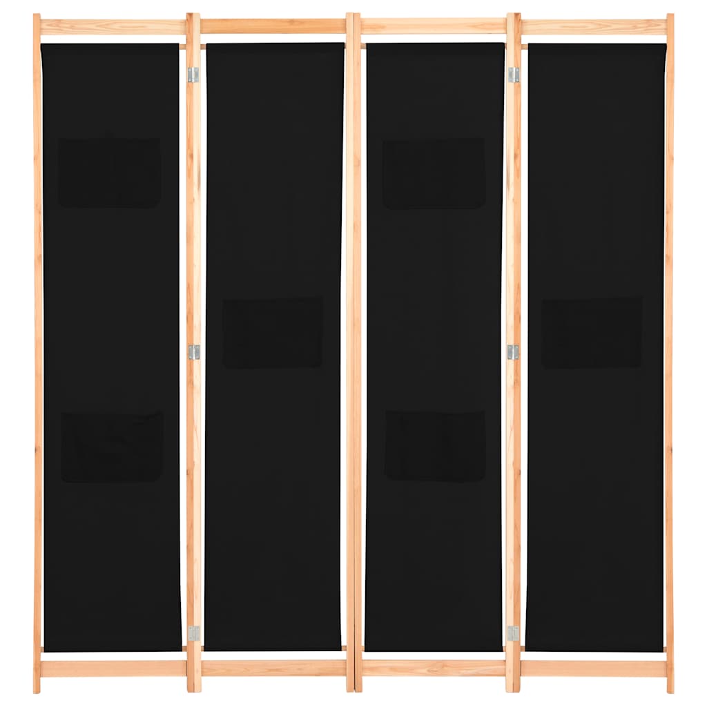 Divisorio a 4 Pannelli Nero 160x170x4 cm in Tessuto