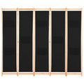 Divisorio a 5 Pannelli Nero 200x170x4 cm in Tessuto
