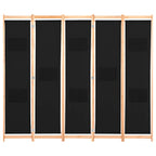 Divisorio a 5 Pannelli Nero 200x170x4 cm in Tessuto