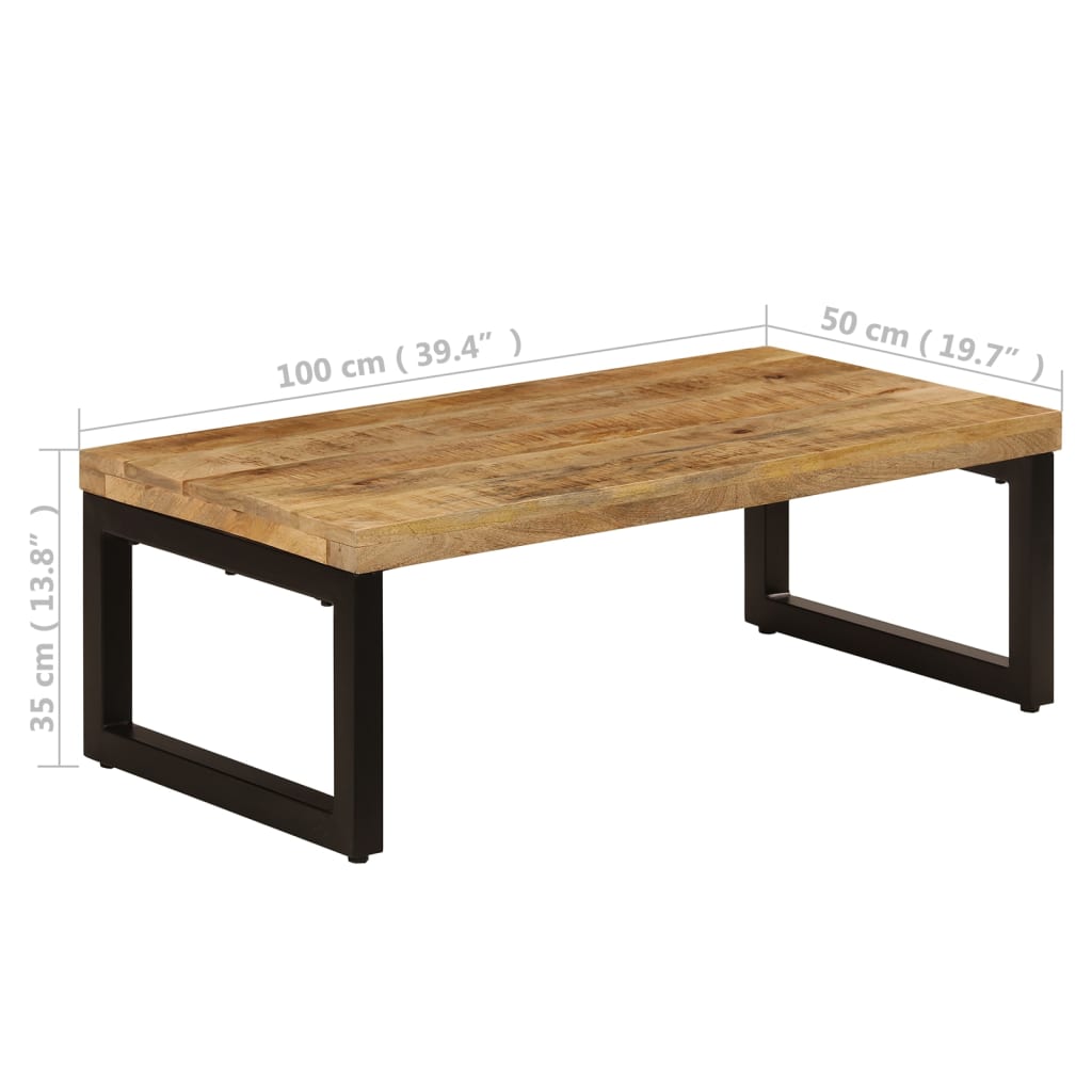 Tavolino da Salotto 100x50x35 cm Legno Massello Mango e Acciaio