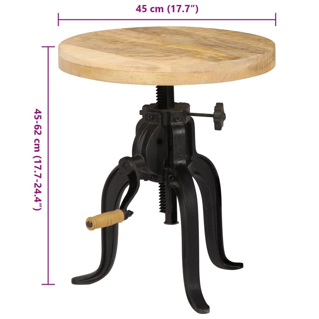 Tavolino 45x(45-62) cm in Legno Massello di Mango e Ghisa