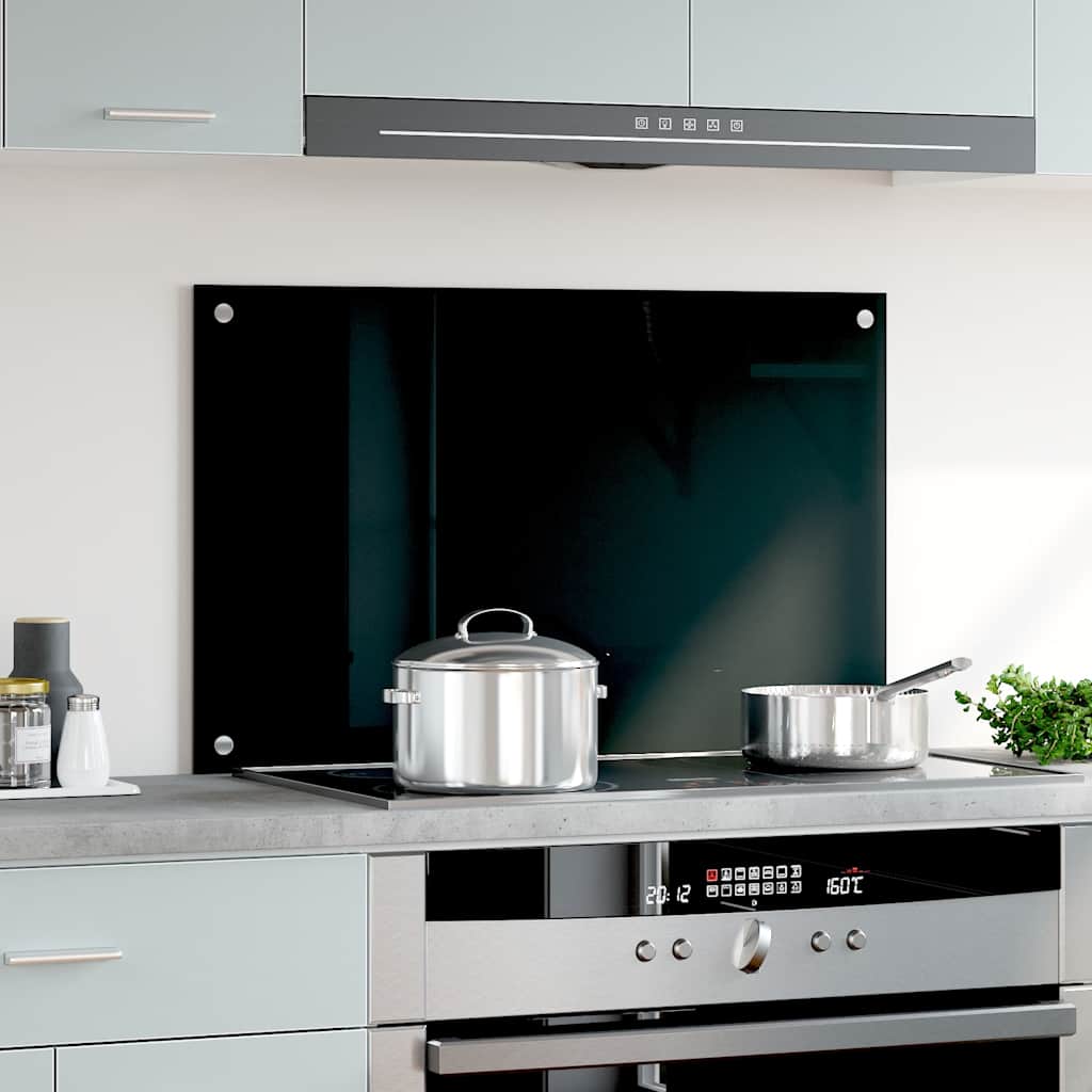 Paraschizzi per Cucina Nero 80x50 cm in Vetro Temperato
