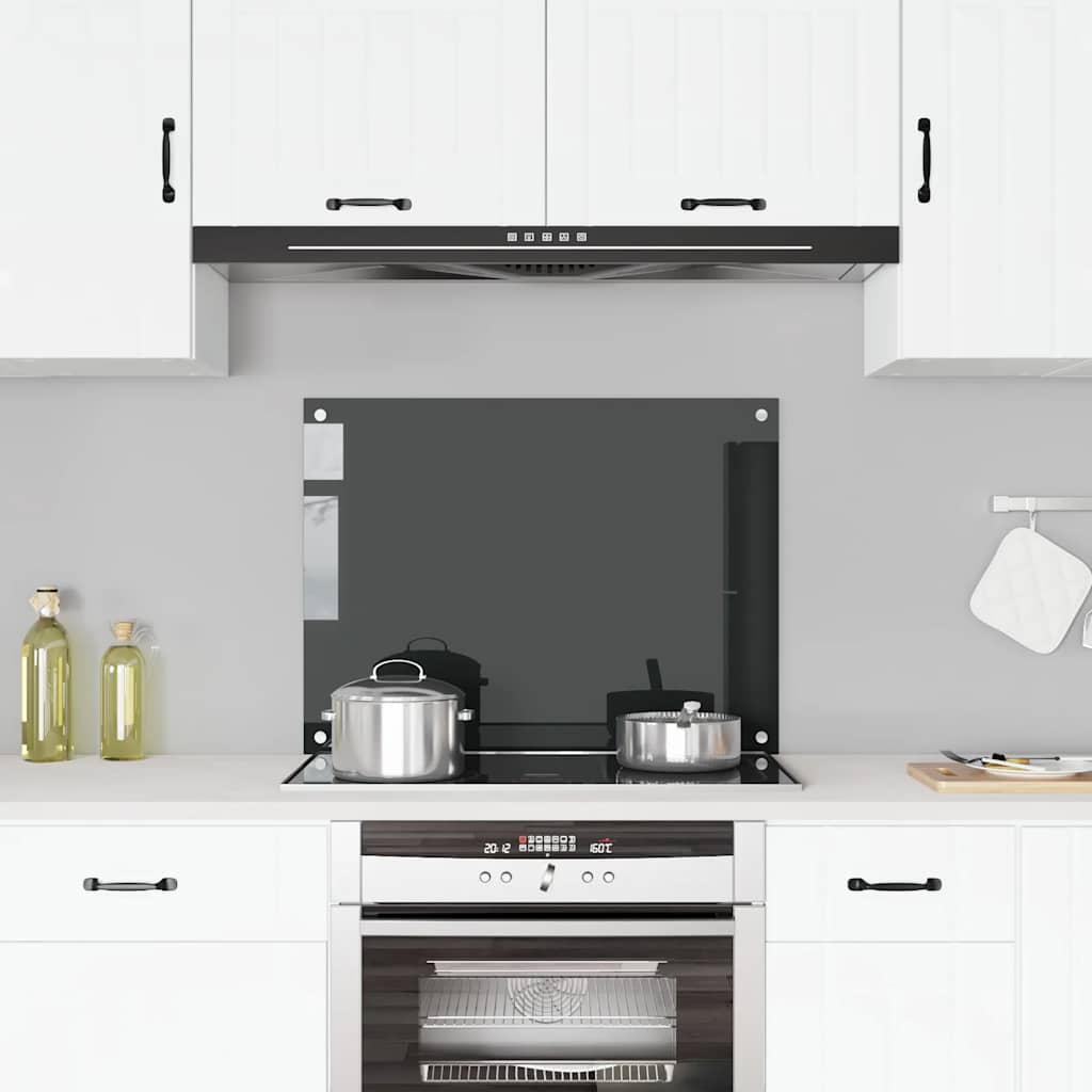 Paraschizzi per Cucina Nero 80x60 cm in Vetro Temperato