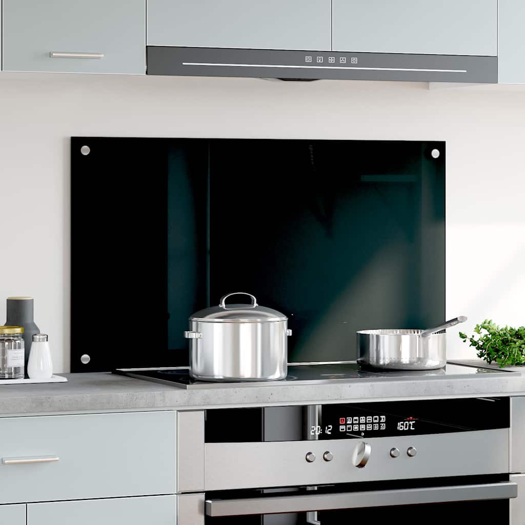 Paraschizzi per Cucina Nero 90x50 cm in Vetro Temperato