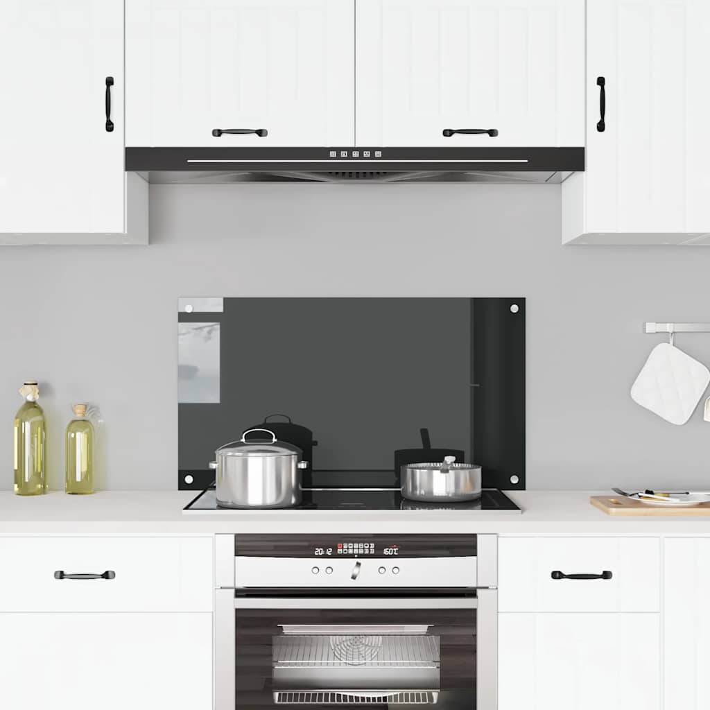 Paraschizzi per Cucina Nero 90x50 cm in Vetro Temperato