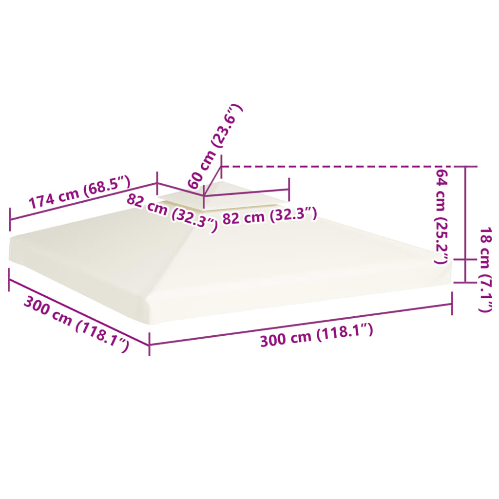 Telo di Ricambio per Gazebo 310g/m² Bianco Crema 3x3m