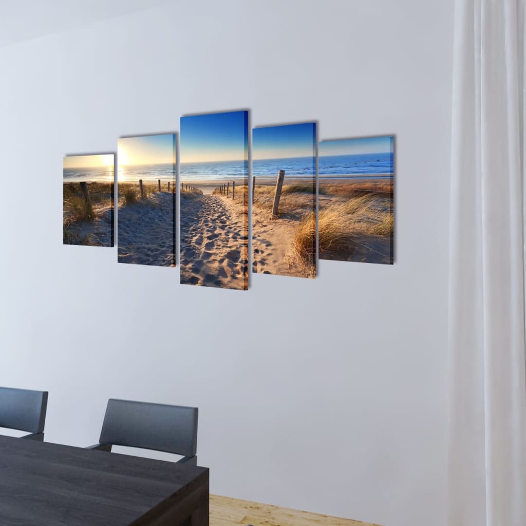 5 pz Set Stampa su Tela da Muro Spiaggia di Sabbia