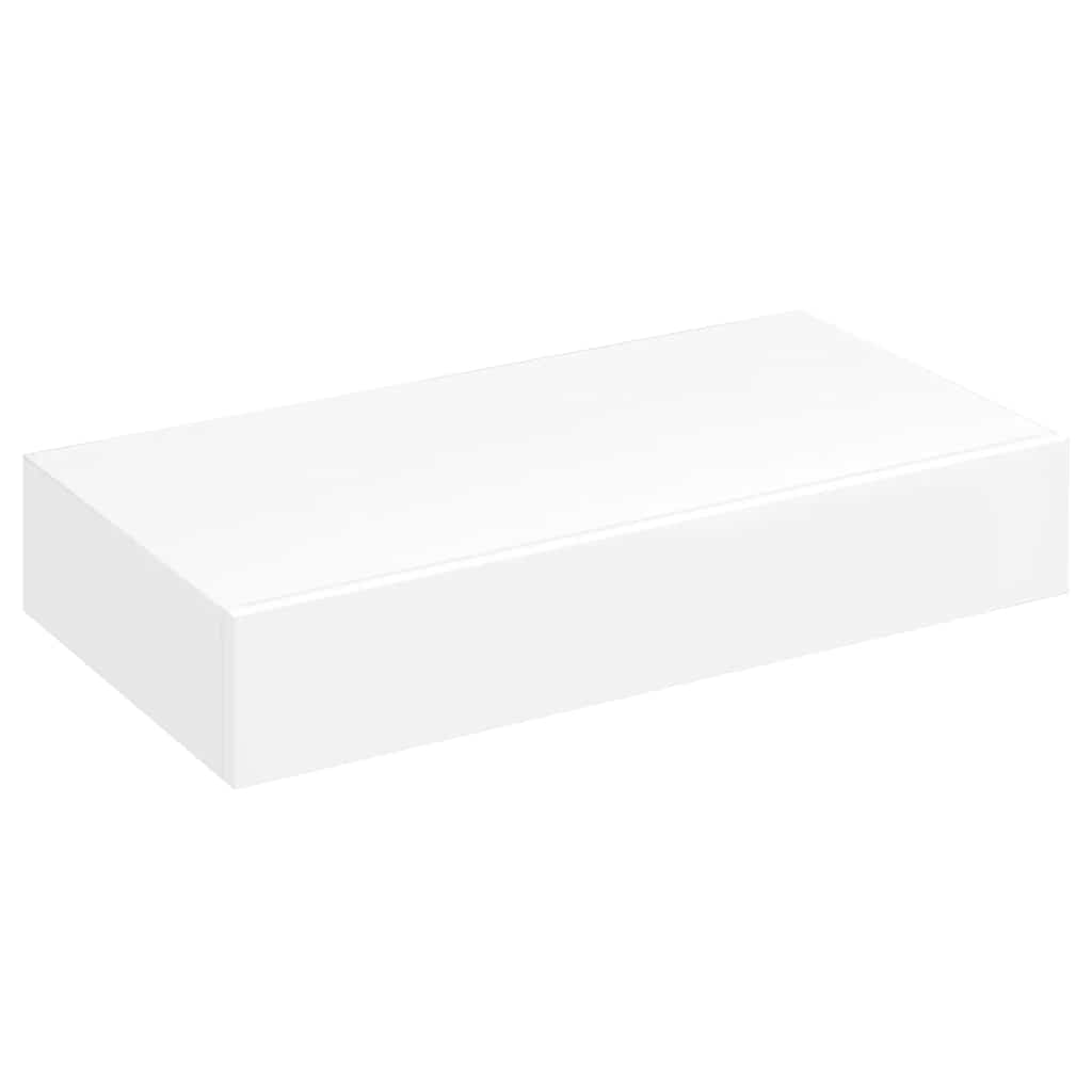 Mensola per Pareti Bianca in MDF con 1 Cassetto per Libri/DVD