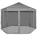 Gazebo Esagonale Pop-Up con 6 Pareti Grigio 3,6x3,1 m