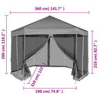 Gazebo Esagonale Pop-Up con 6 Pareti Grigio 3,6x3,1 m