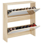 Scarpiera con 2 Ripiani e Specchio Colore Rovere 63x17x67 cm