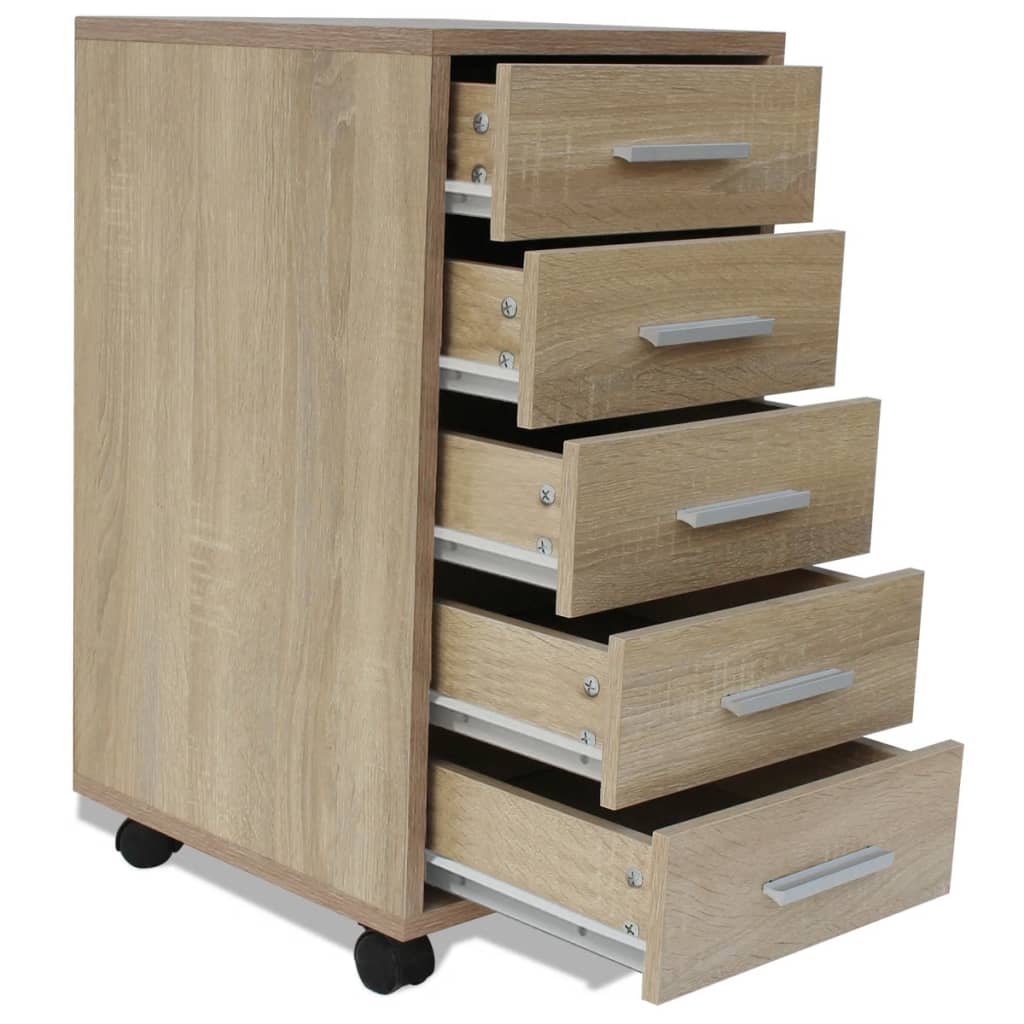 Cassettiera da Ufficio con Ruote 5 Cassetti Rovere