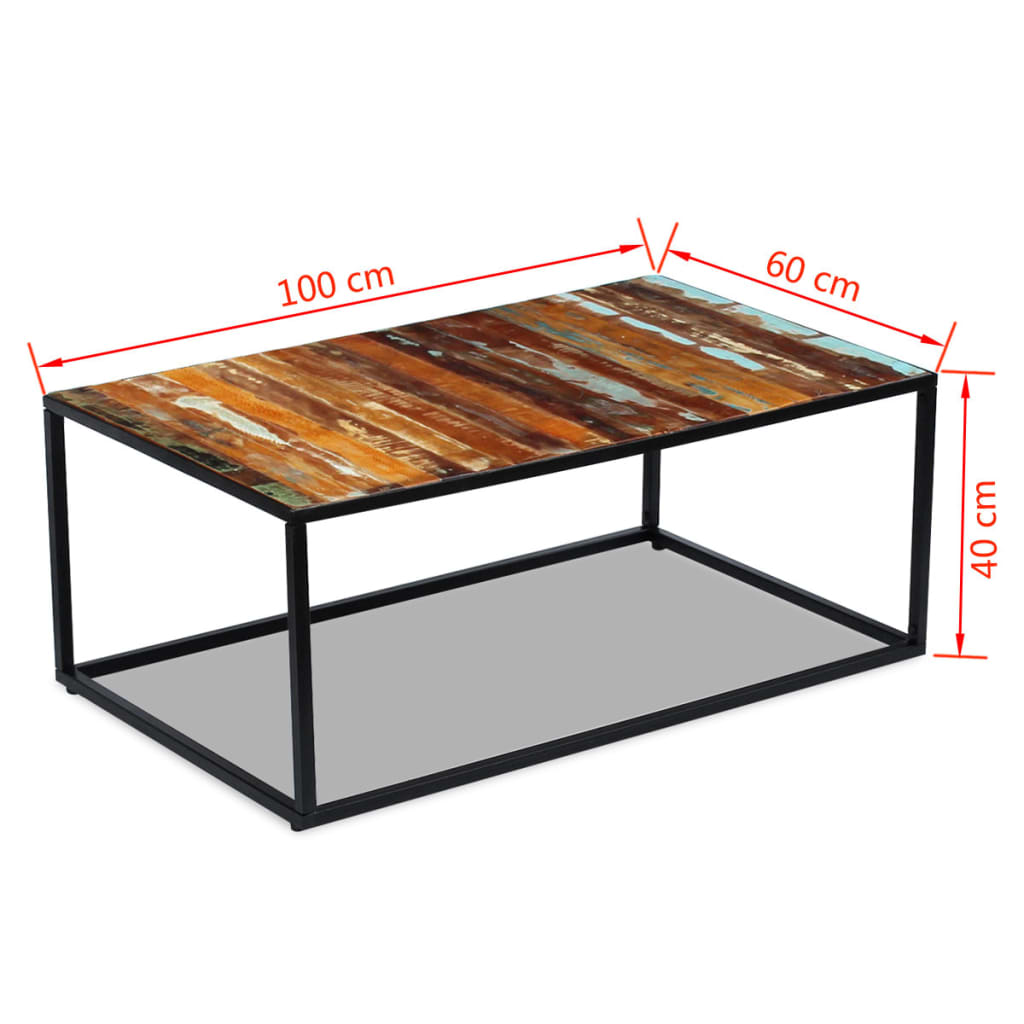 Tavolino da Salotto in Legno Massello di Recupero 100x60x40 cm