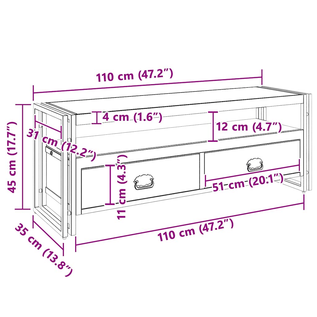 Mobile Porta TV 120x35x45 cm Legno Massello di Mango
