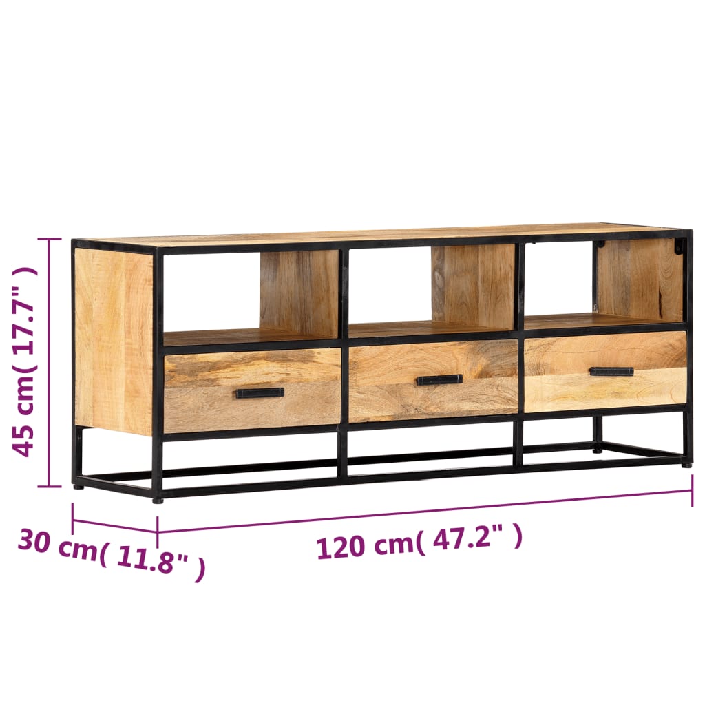 Mobile Porta TV 120x30x45 cm in Legno Massello di Mango