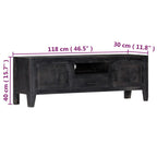 Mobile Porta TV Nero 118x30x40 cm in Legno Massello di Mango