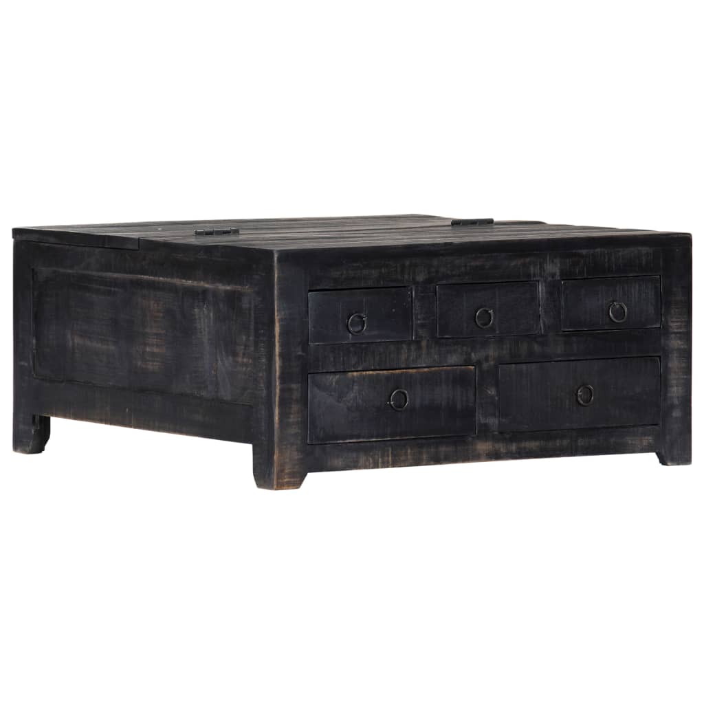 Tavolino da Salotto Nero 65x65x30 cm in Legno Massello di Mango