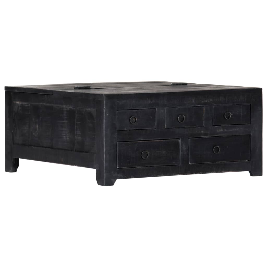 Tavolino da Salotto Nero 65x65x30 cm in Legno Massello di Mango