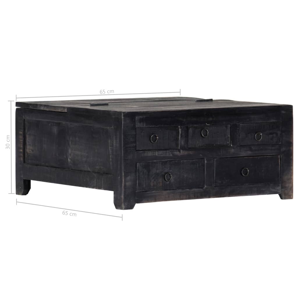 Tavolino da Salotto Nero 65x65x30 cm in Legno Massello di Mango