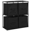 Armadietto con 4 Cesti in Tessuto Nero 63x30x71 cm Acciaio