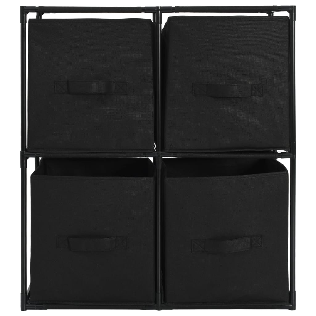 Armadietto con 4 Cesti in Tessuto Nero 63x30x71 cm Acciaio