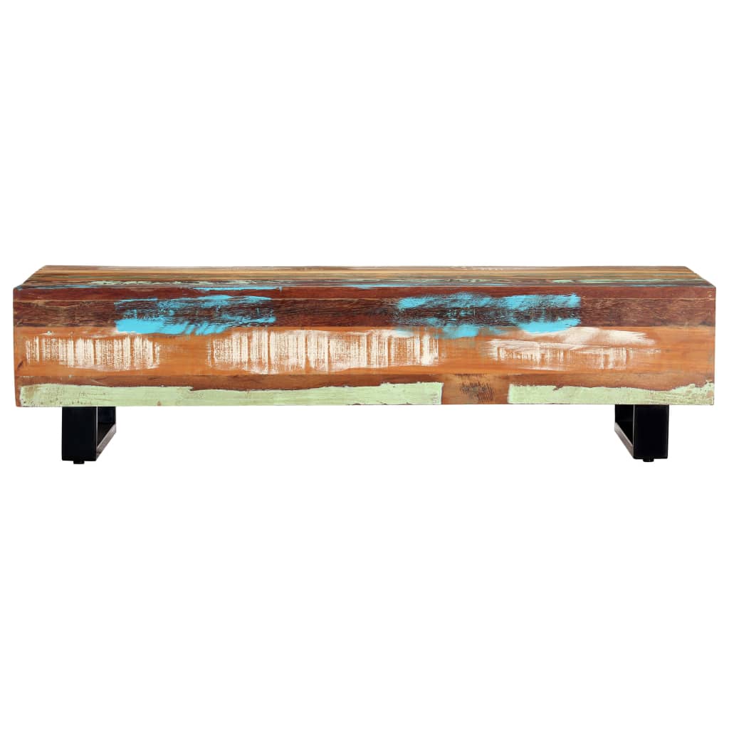 Tavolino da Caffè 120x50x30cm Legno Massello Recuperato Acciaio