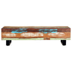 Tavolino da Caffè 120x50x30cm Legno Massello Recuperato Acciaio