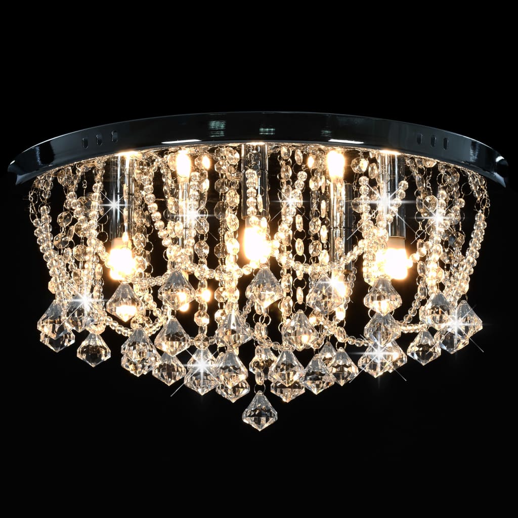 Lampadario Perle di Cristallo Argento Rotondo 4  Lampadine G9
