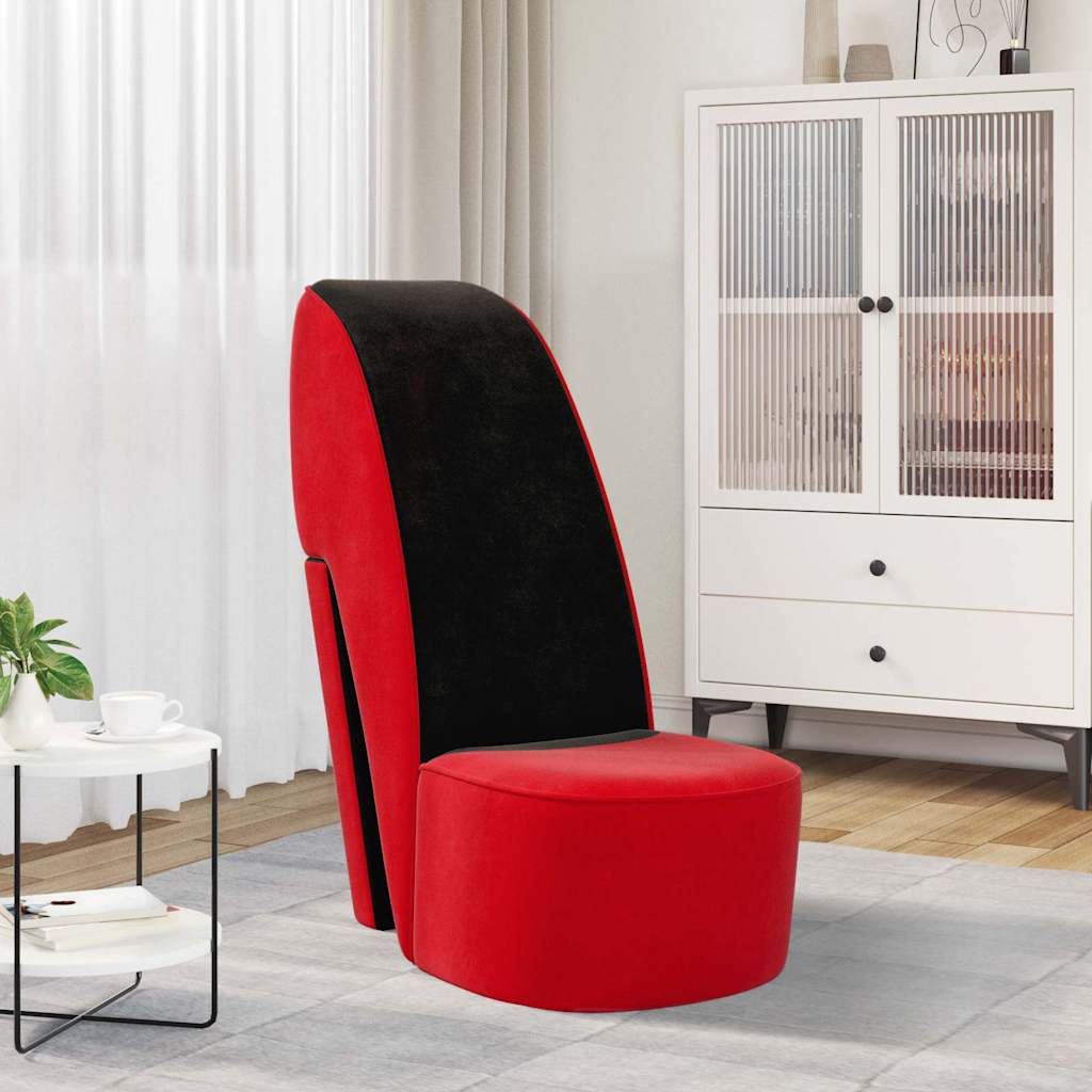 Poltrona a Forma di Scarpa con Tacco Alto in Velluto Rosso