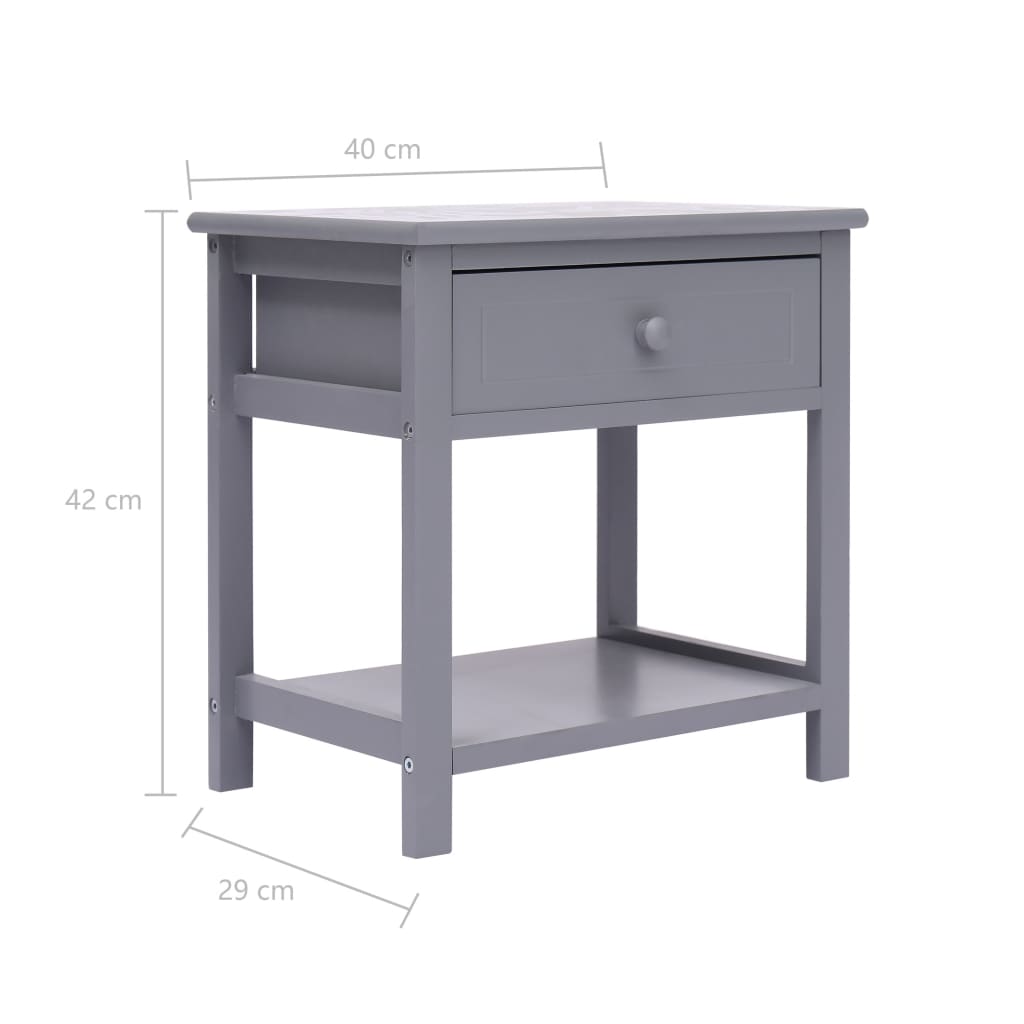 Comodini 2pz Grigi 40x29x42 cm in Legno di Paulonia
