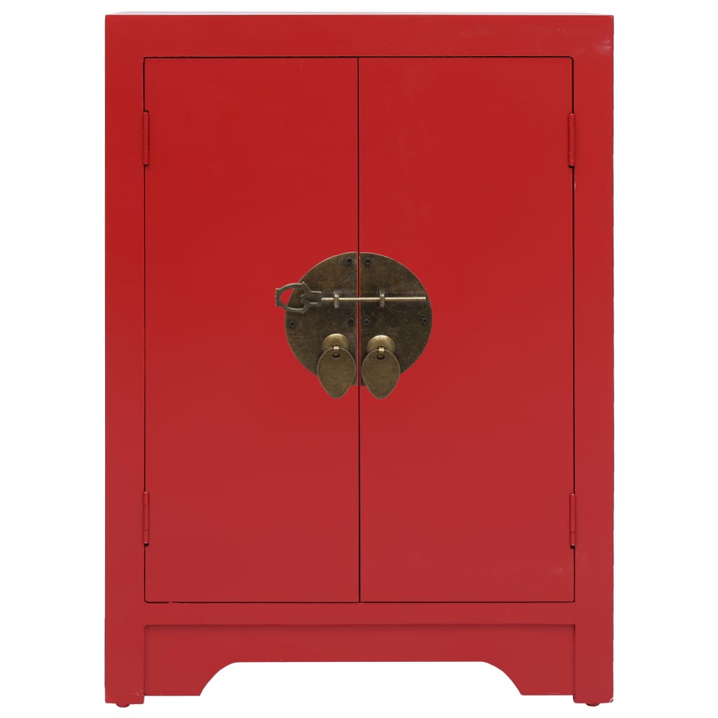 Comodino Rosso 38x28x52 cm in Legno di Paulownia