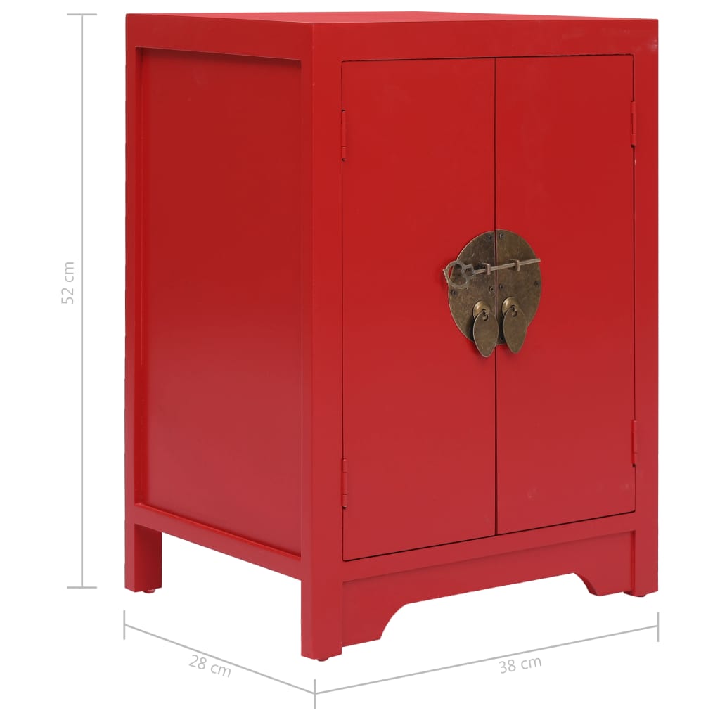 Comodino Rosso 38x28x52 cm in Legno di Paulownia