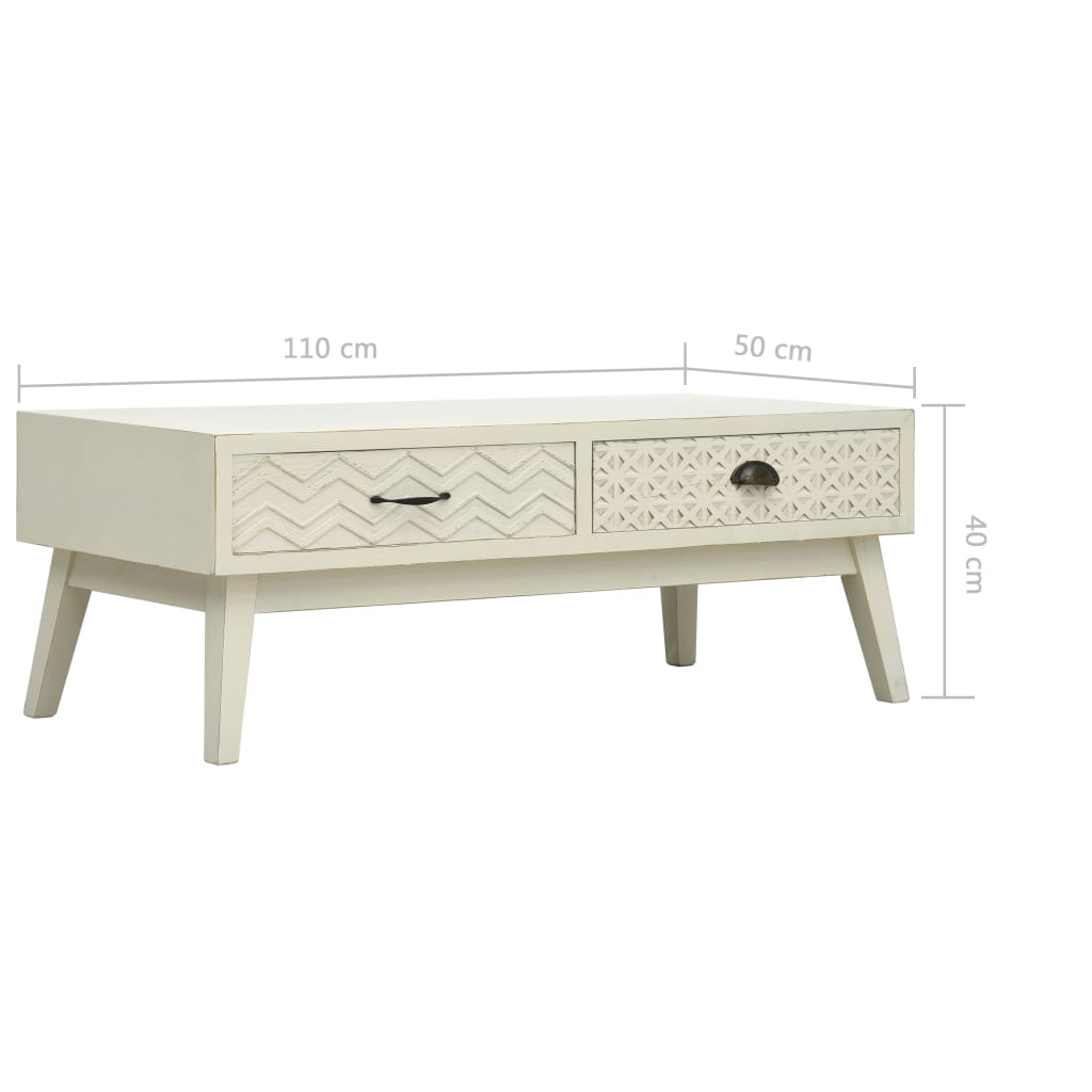 Tavolino Salotto 2 Cassetti Intagliati Grigio 110x50x40cm Legno