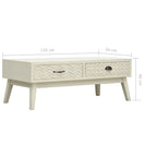Tavolino Salotto 2 Cassetti Intagliati Grigio 110x50x40cm Legno