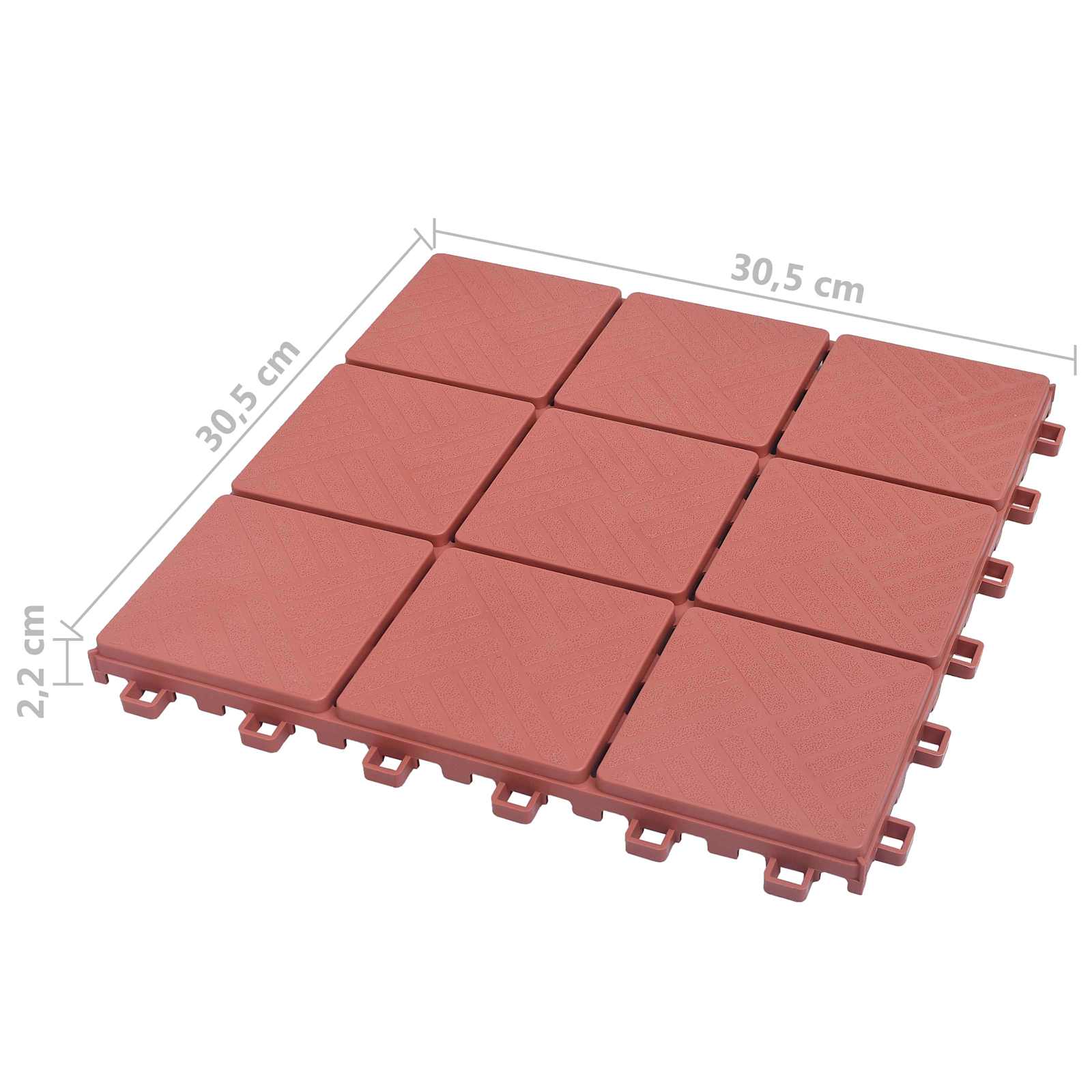 Piastrella per Decking 10 pcs Rosso 30,5 x 30,5 x 2,2 cm