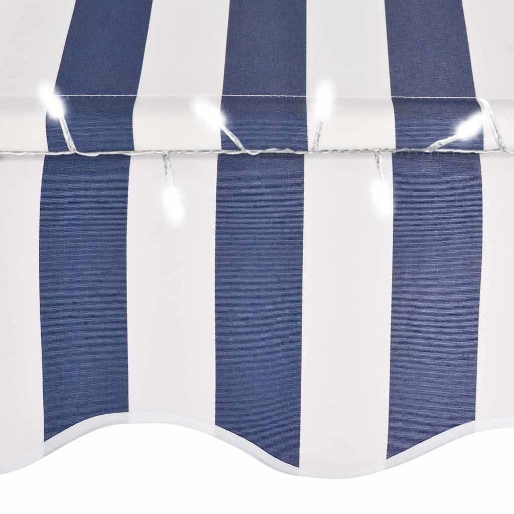 Tenda da Sole Retrattile Manuale con LED 400 cm Blu e Bianca