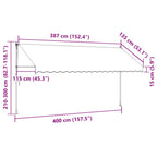 Tenda da Sole Retrattile Manuale LED 400 cm Bianca e Arancione