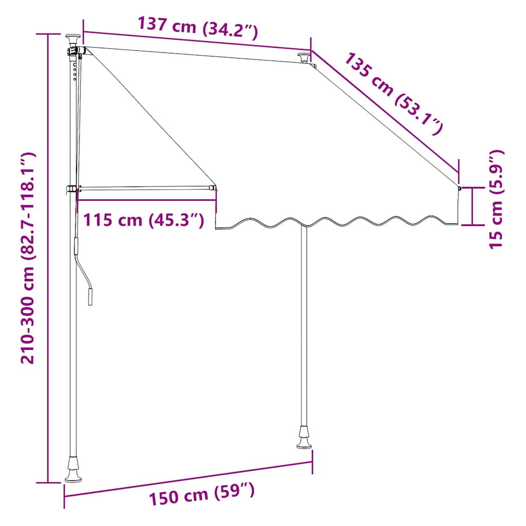 Tenda da Sole Retrattile Manuale LED 150 cm Arancione e Marrone