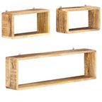 Set Mensole Cubiche da Parete 3 pz in Legno Massello di Mango