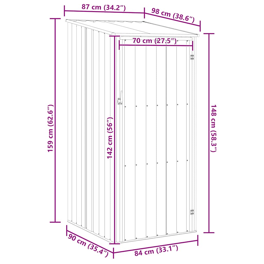 Capanno da Giardino Marrone 87x98x159 cm in Acciaio Zincato