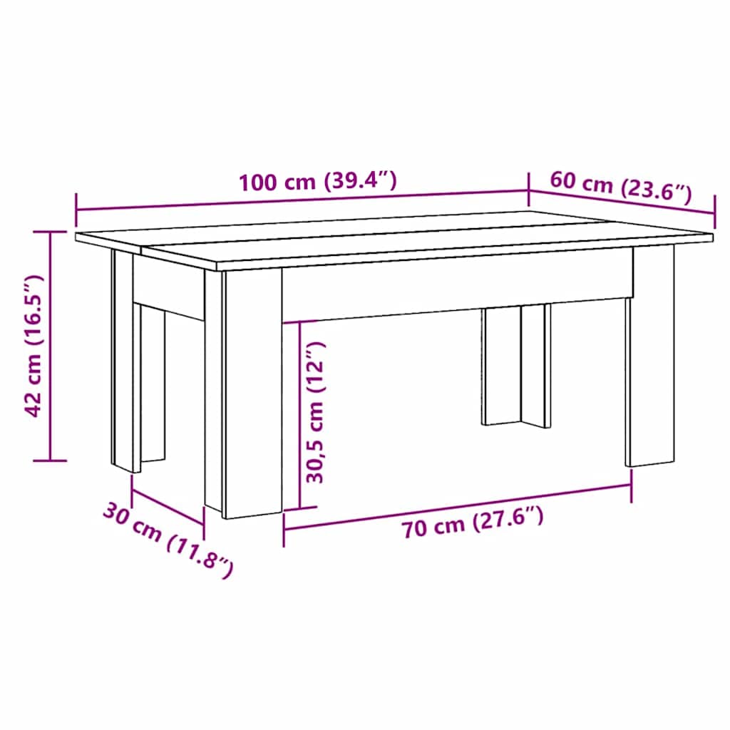 Tavolino da Salotto Rovere Sonoma 100x60x42cm Legno Multistrato
