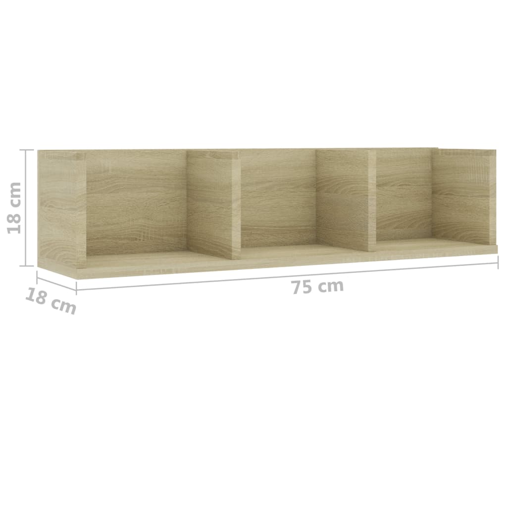 Scaffale Porta CD a Parete Rovere Sonoma 75x18x18cm Multistrato