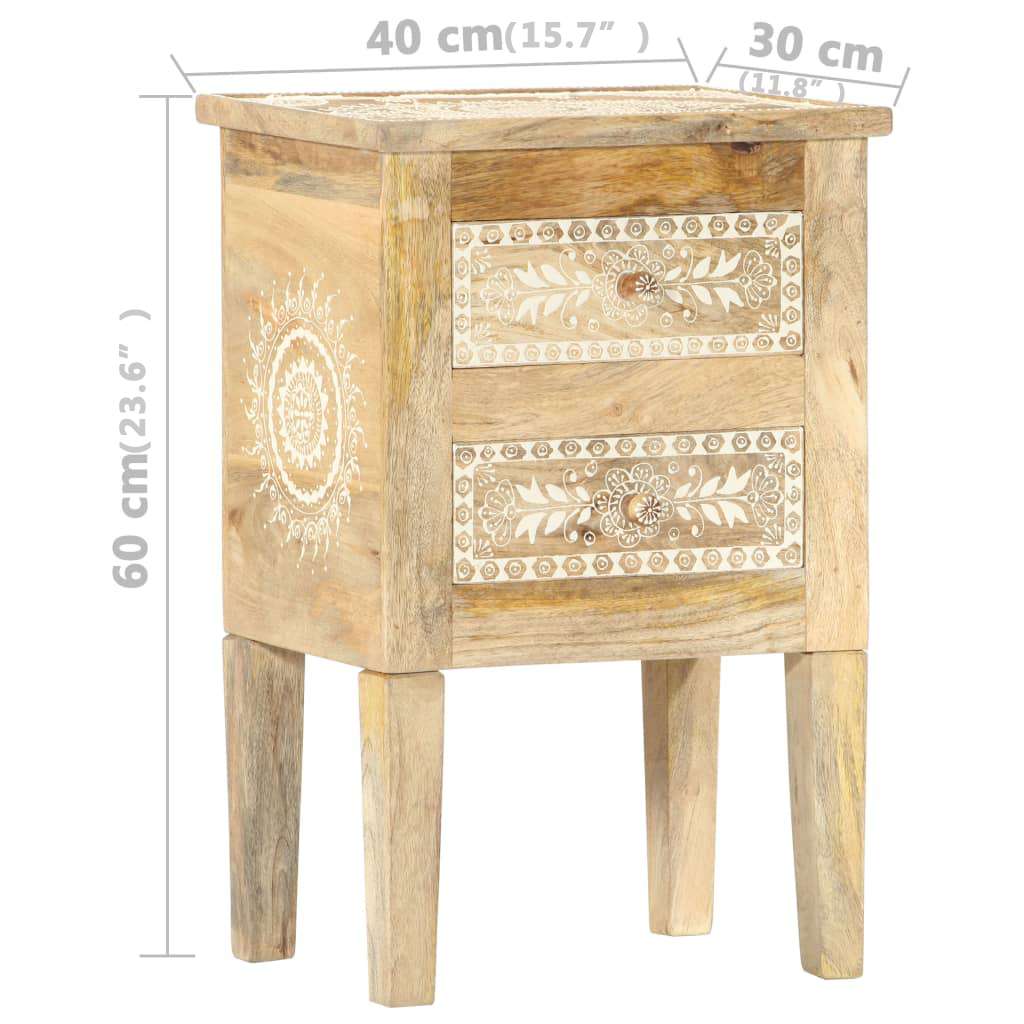 Comodino Dipinto a Mano 40x30x60 cm in Legno Massello di Mango